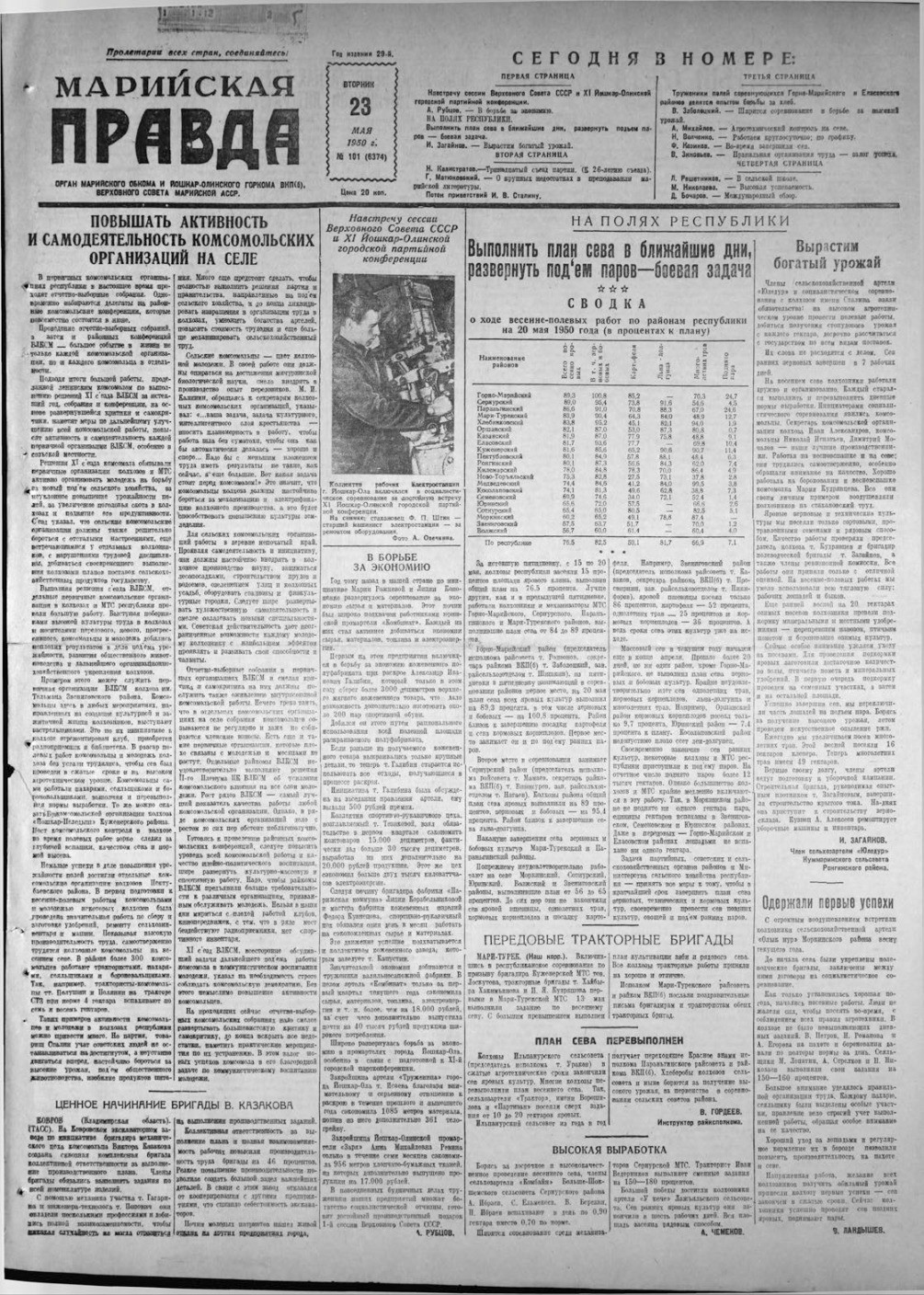 Газета «Марийская правда» от 23.05.1950