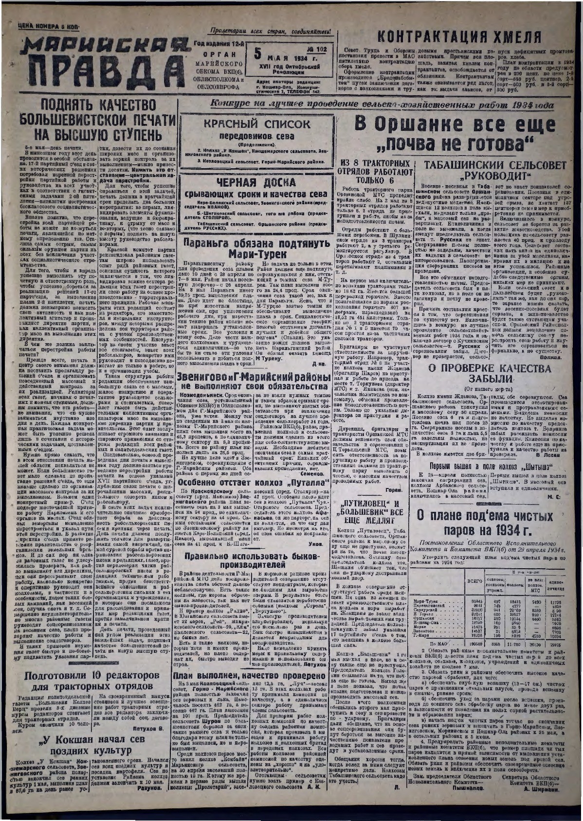Газета «Марийская правда» от 05.05.1934