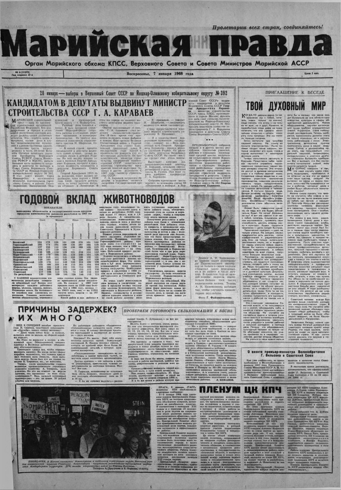 Газета «Марийская правда» от 07.01.1968