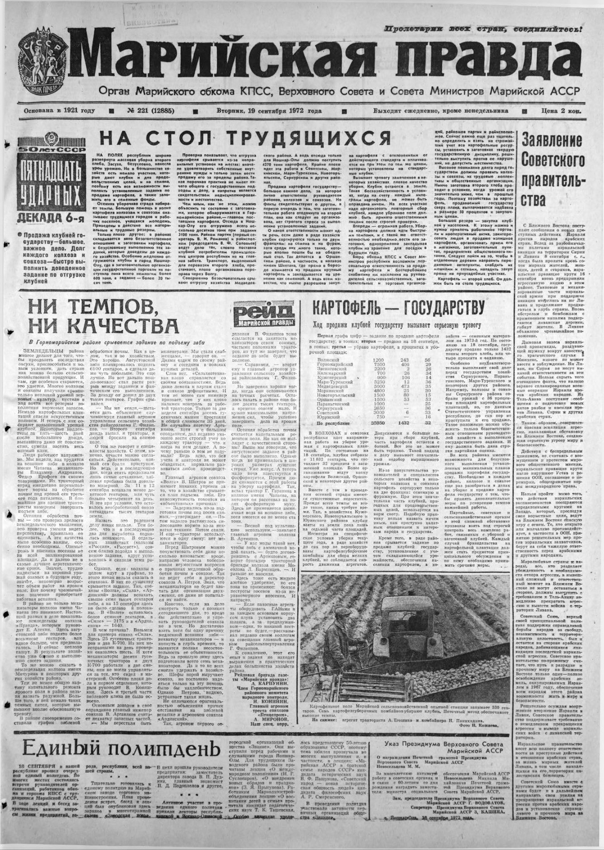 Газета «Марийская правда» от 19.09.1972