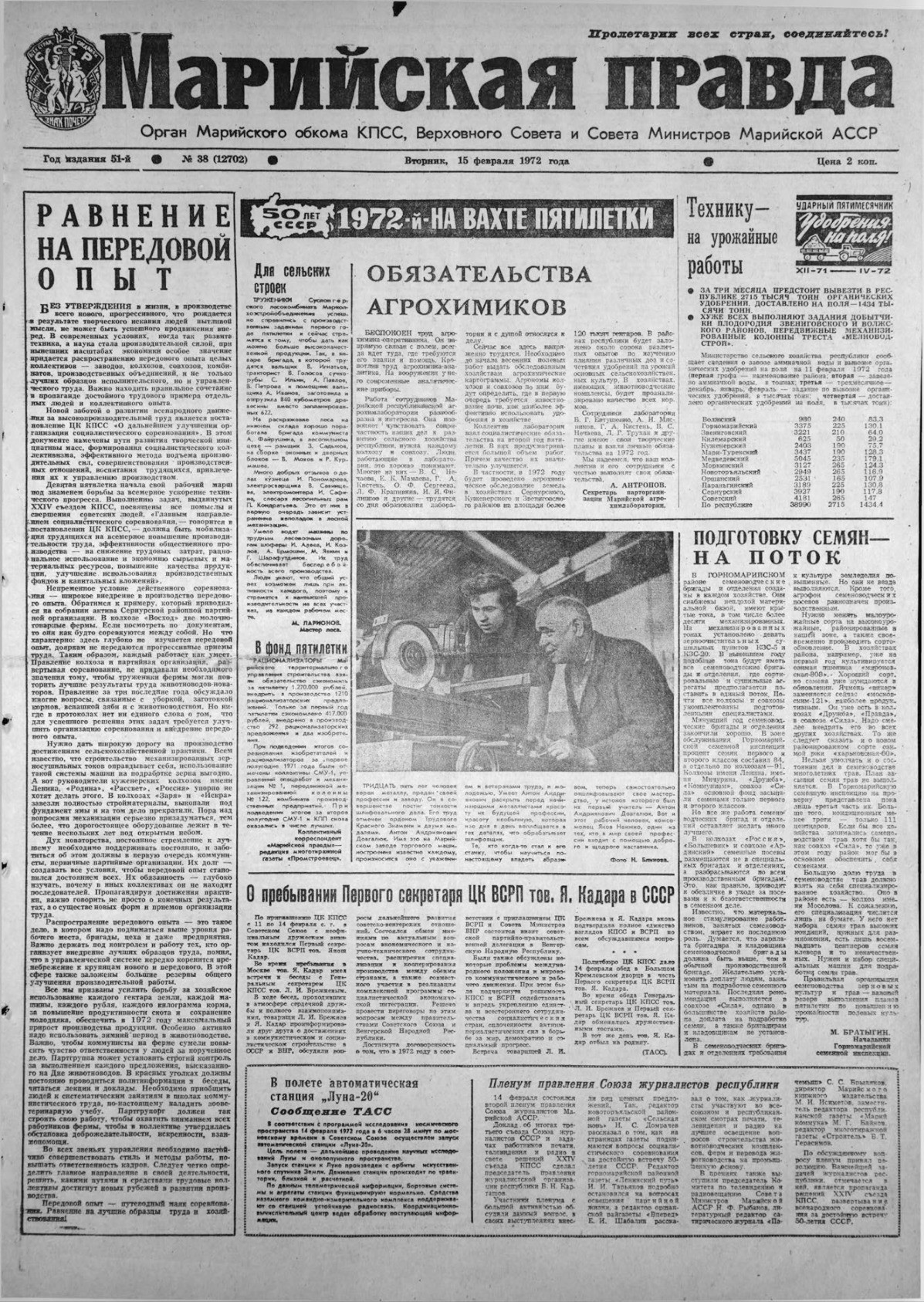 Газета «Марийская правда» от 15.02.1972