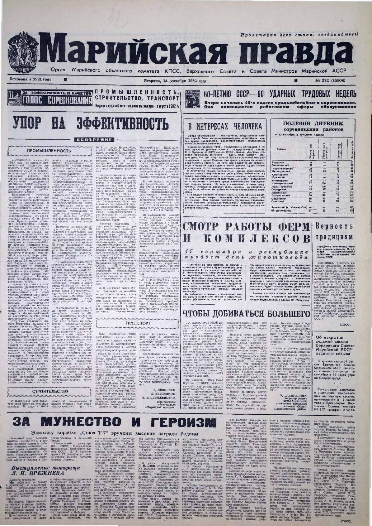 Газета «Марийская правда» от 14.09.1982