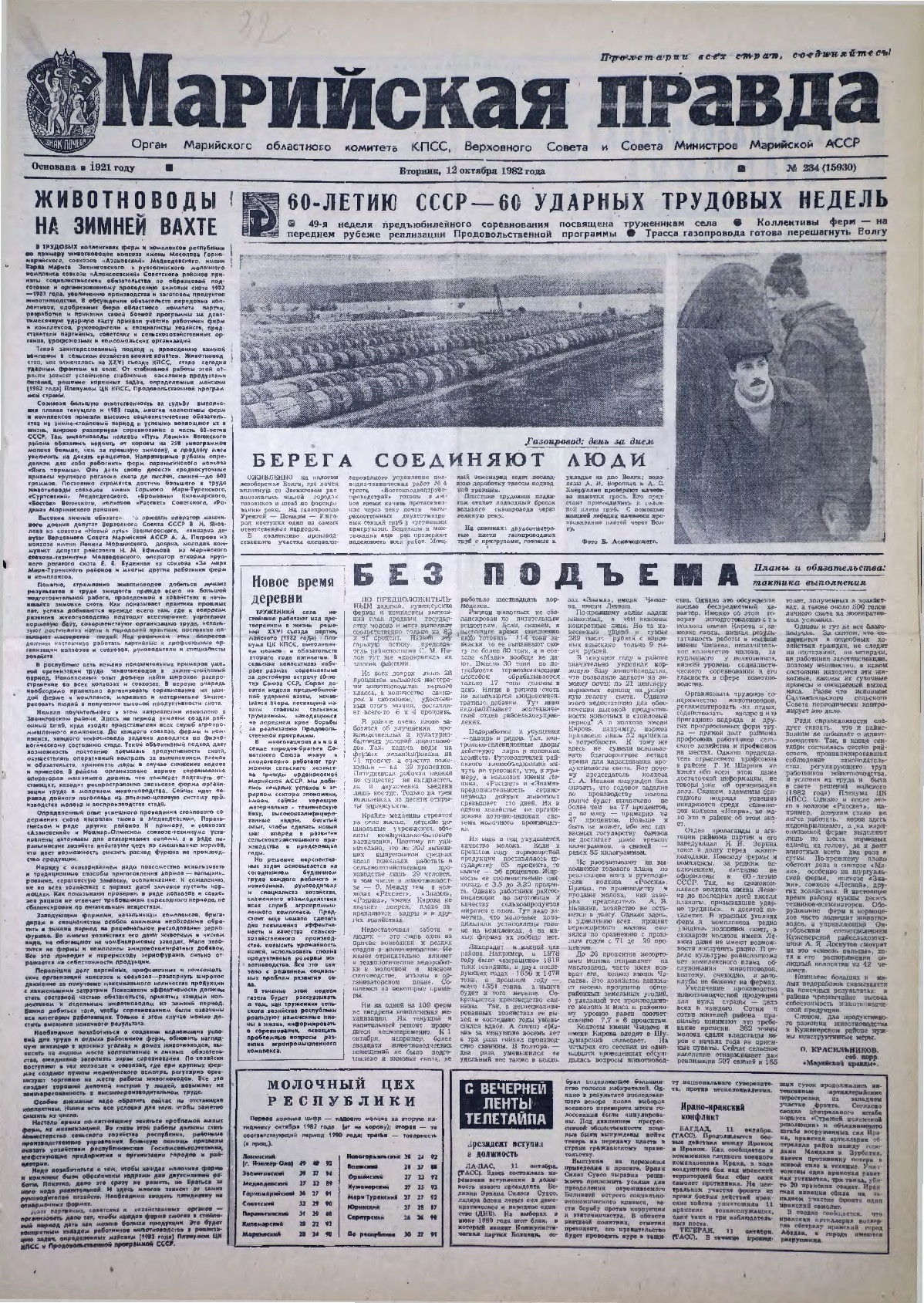 Газета «Марийская правда» от 12.10.1982