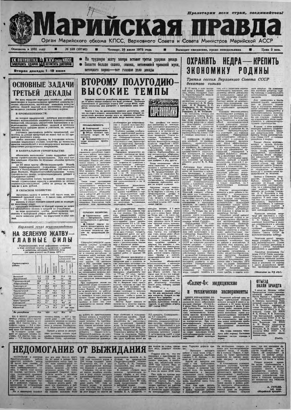 Газета «Марийская правда» от 10.07.1975