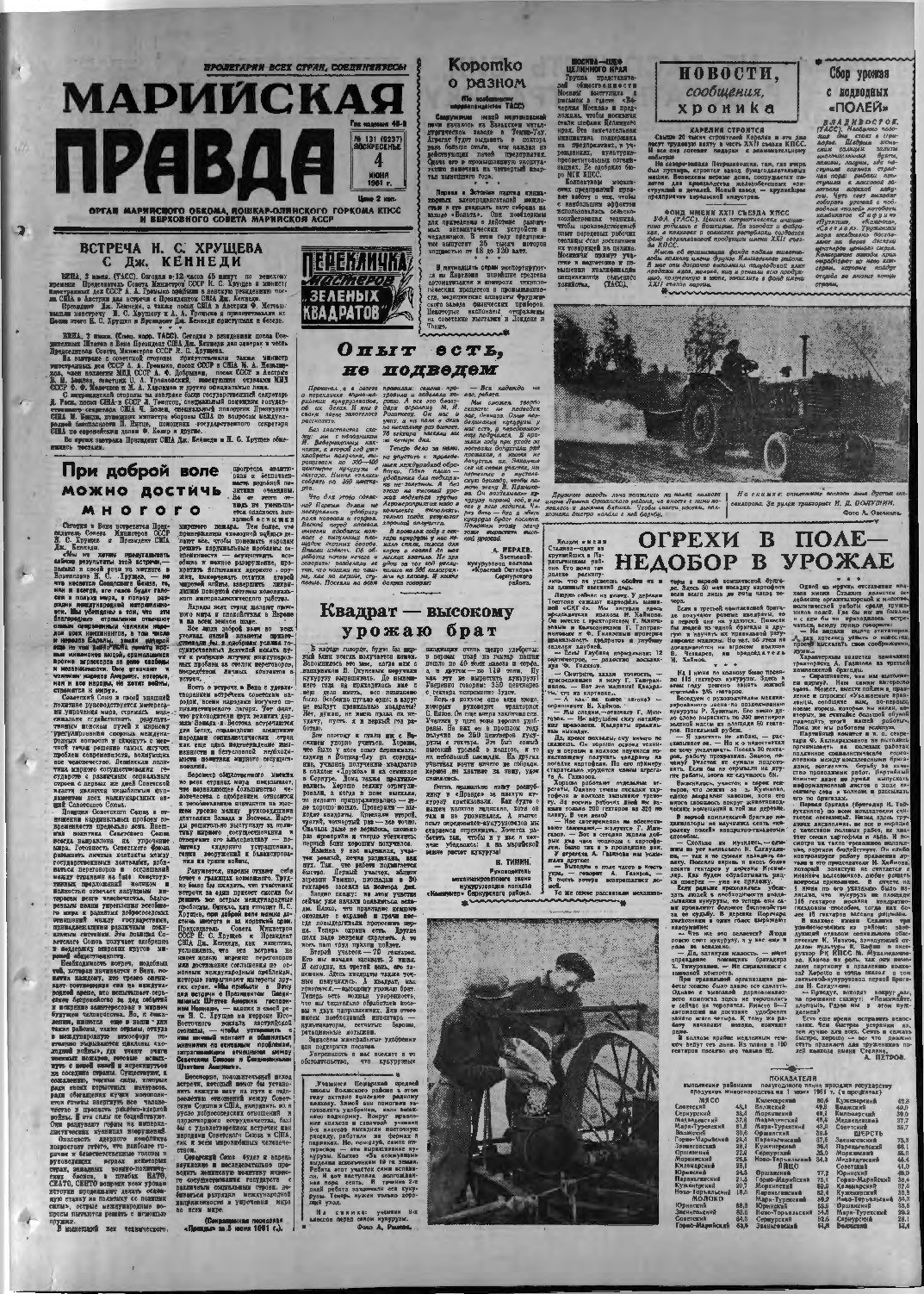 Газета «Марийская правда» от 04.06.1961