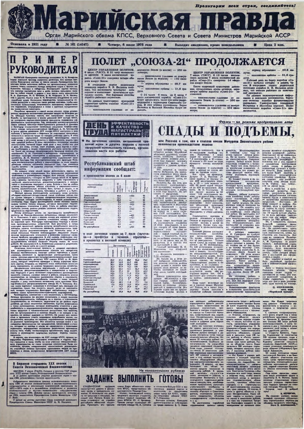 Газета «Марийская правда» от 08.07.1976