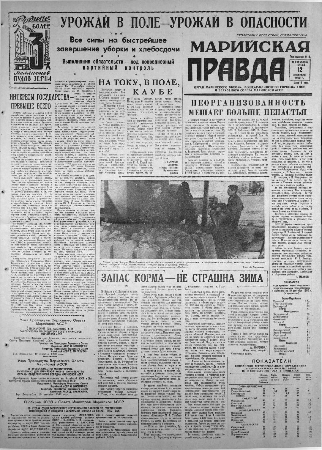 Газета «Марийская правда» от 12.09.1962