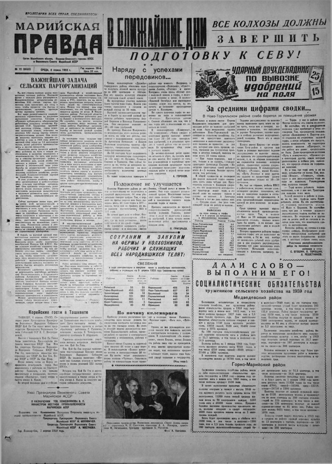 Газета «Марийская правда» от 08.04.1959
