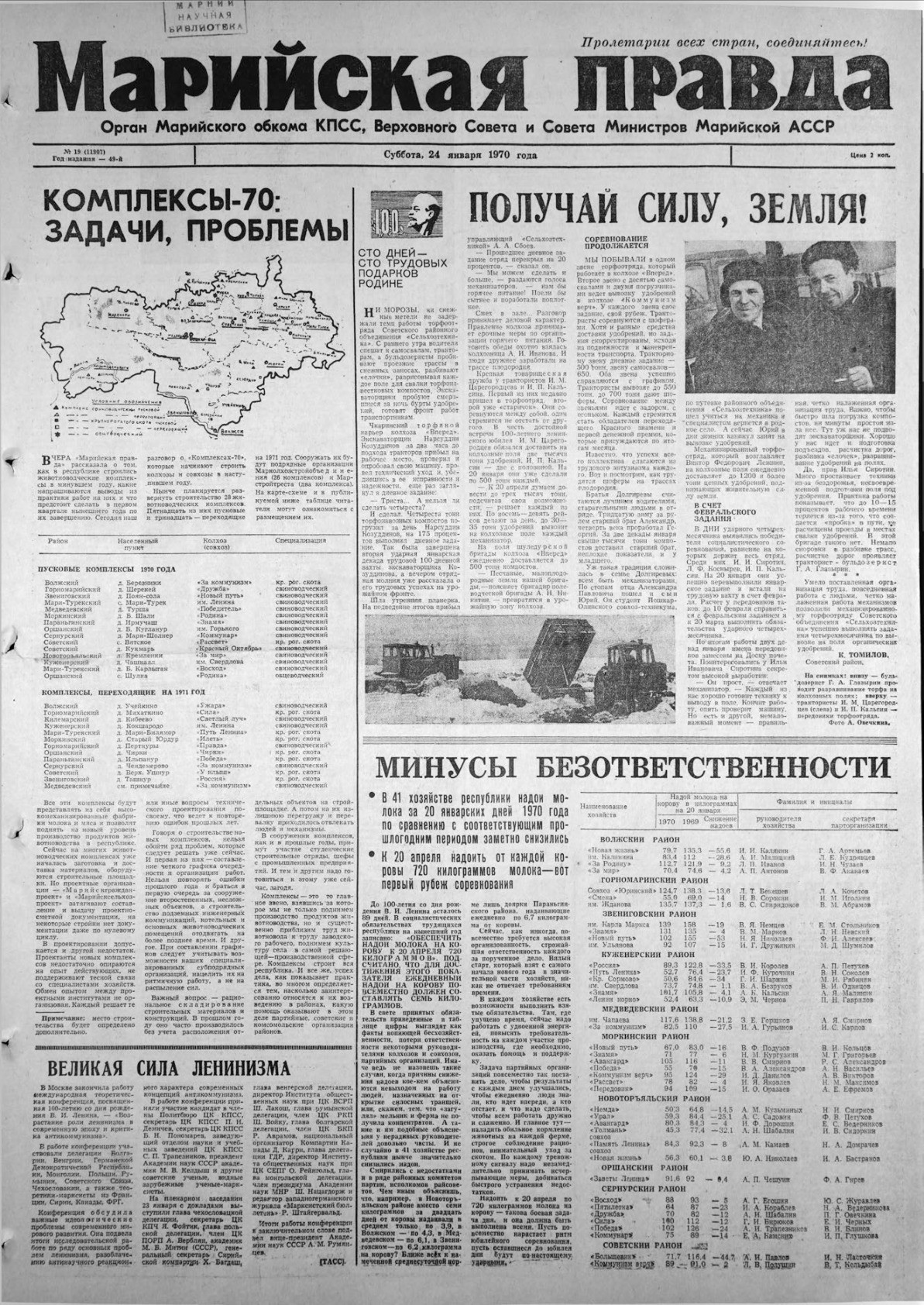 Газета «Марийская правда» от 24.01.1970