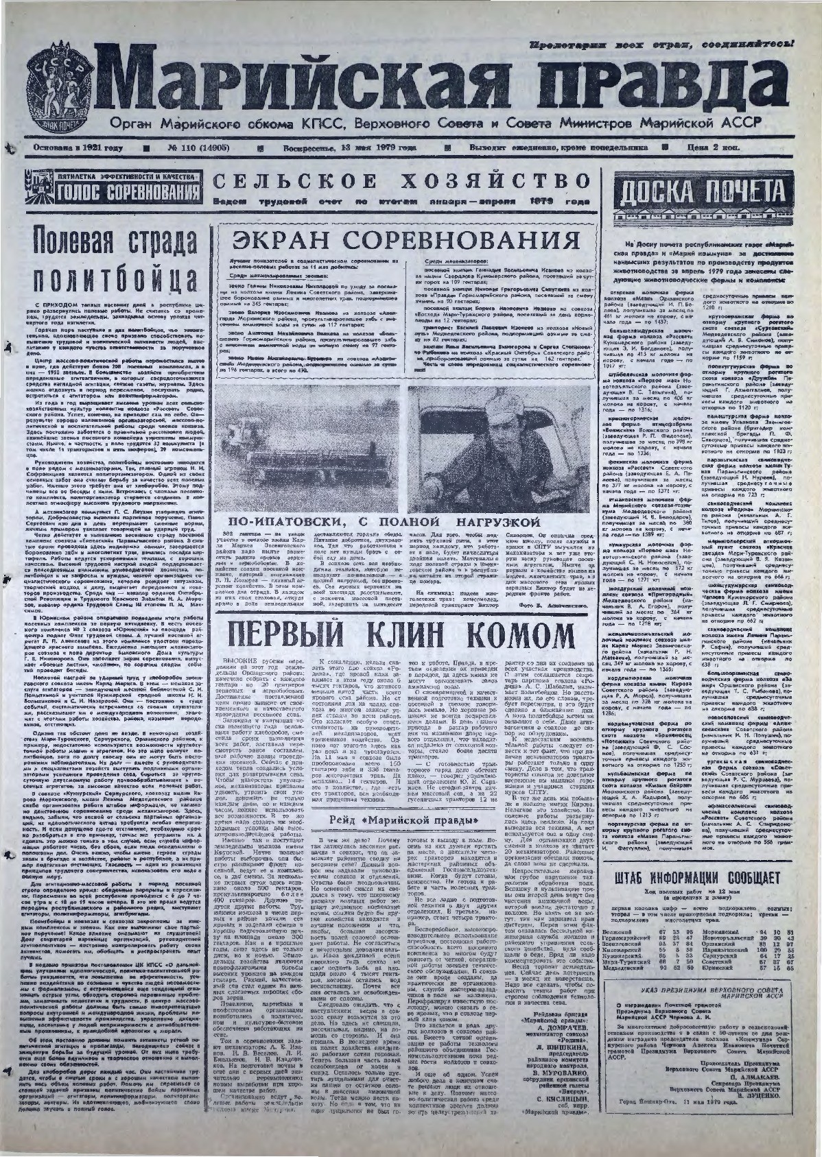 Газета «Марийская правда» от 13.05.1979