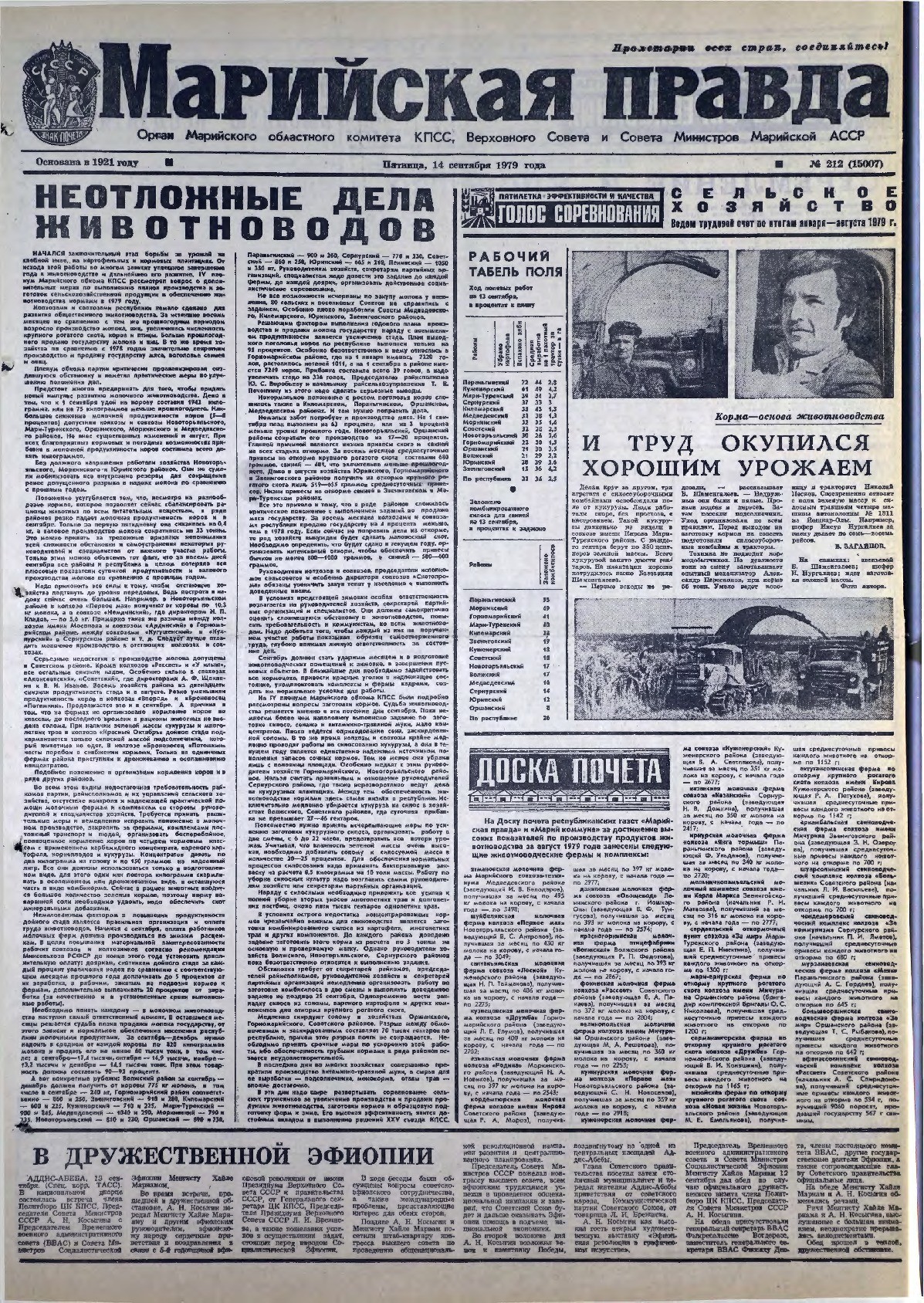 Газета «Марийская правда» от 14.09.1979