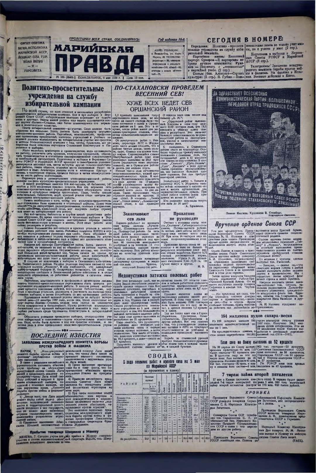 Газета «Марийская правда» от 09.05.1938
