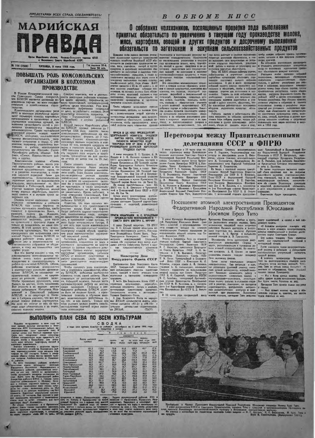 Газета «Марийская правда» от 08.06.1956