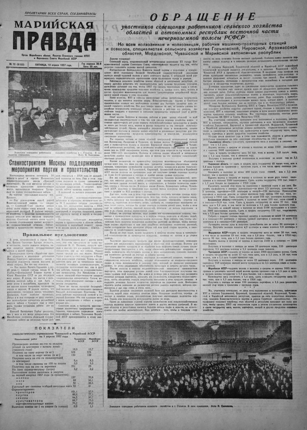 Газета «Марийская правда» от 12.04.1957