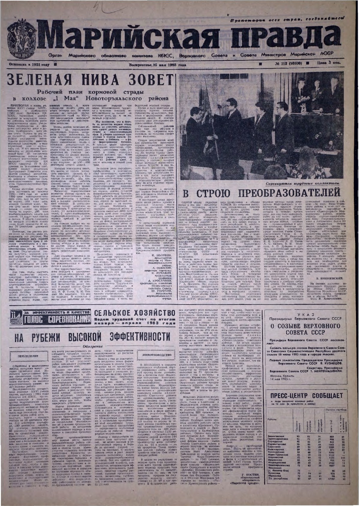 Газета «Марийская правда» от 15.05.1983