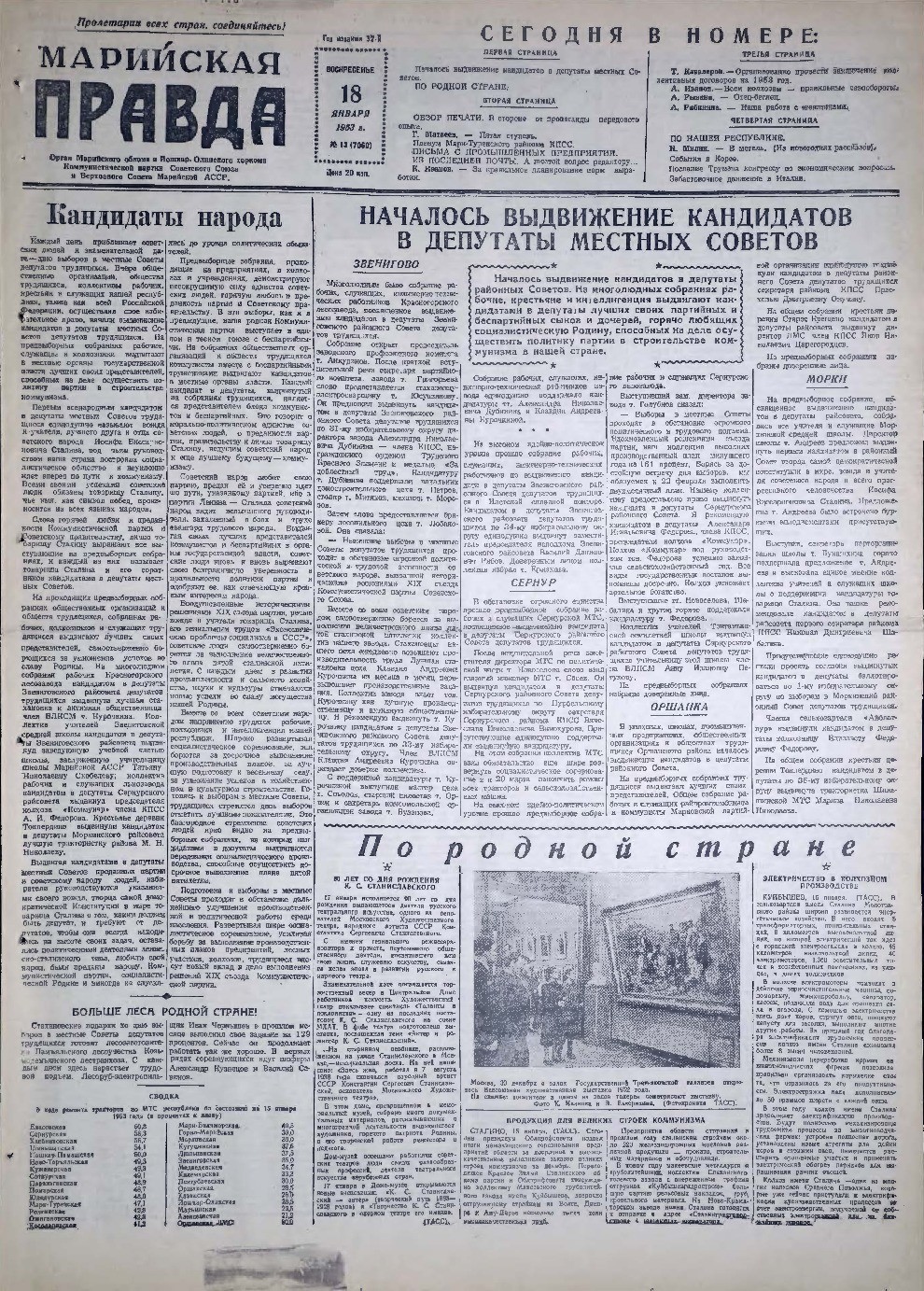 Газета «Марийская правда» от 18.01.1953