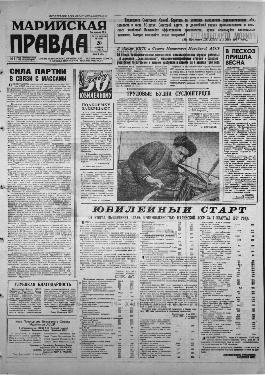 Газета «Марийская правда» от 20.04.1967