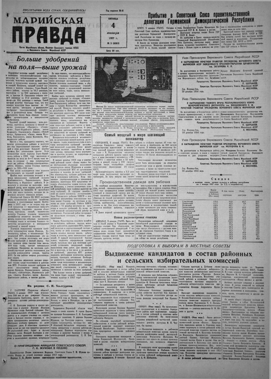 Газета «Марийская правда» от 04.01.1957
