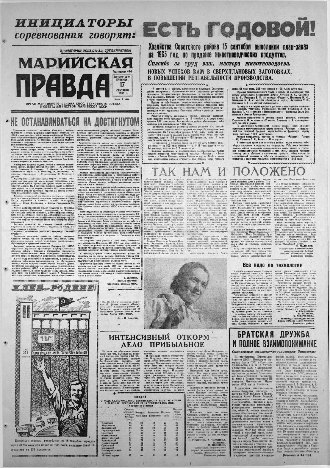 Газета «Марийская правда» от 17.09.1965