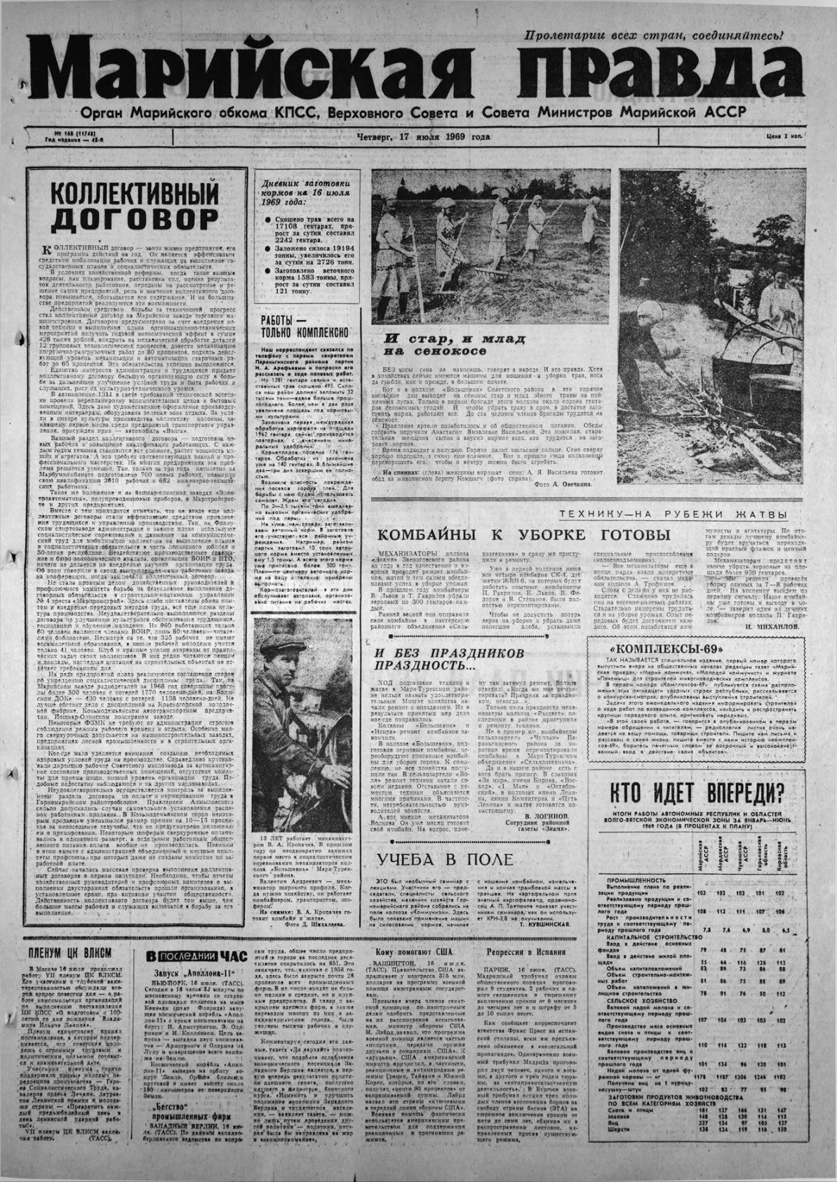 Газета «Марийская правда» от 17.07.1969