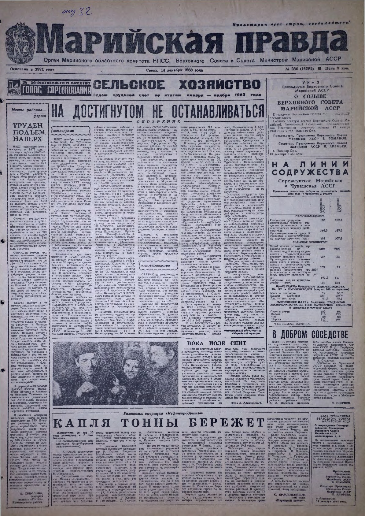 Газета «Марийская правда» от 14.12.1983