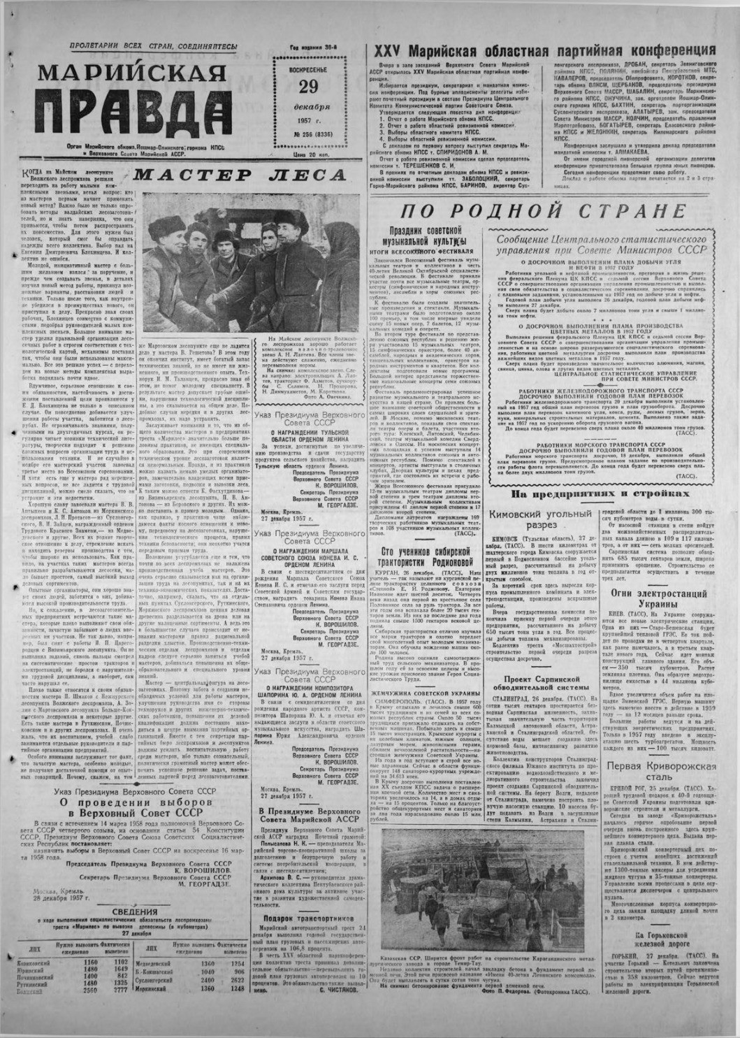 Газета «Марийская правда» от 29.12.1957