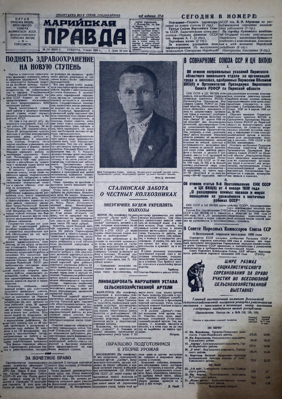 Газета «Марийская правда» от 03.06.1939
