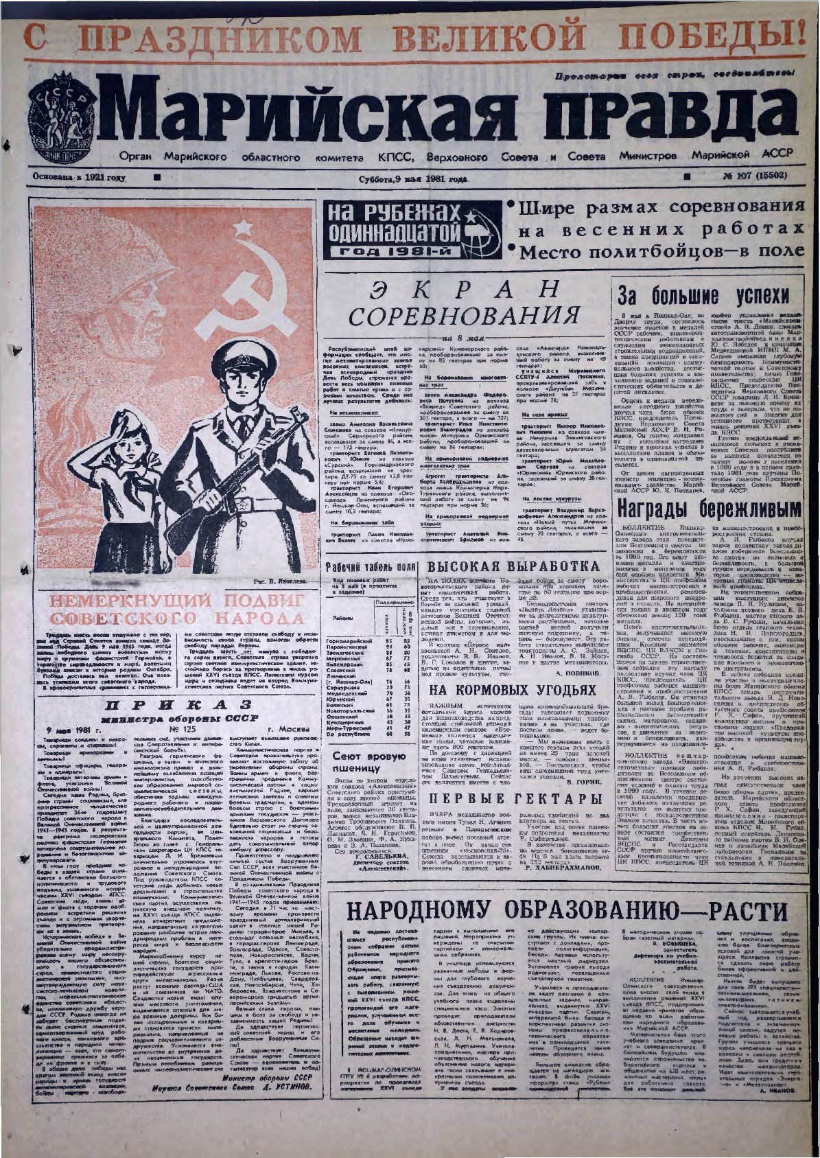 Газета «Марийская правда» от 09.05.1981