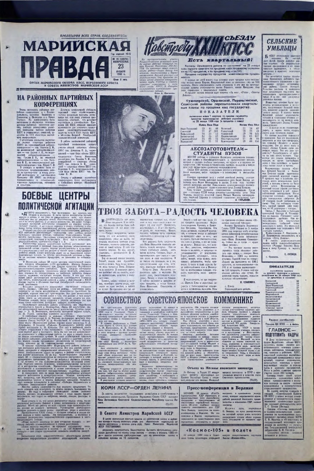 Газета «Марийская правда» от 23.01.1966