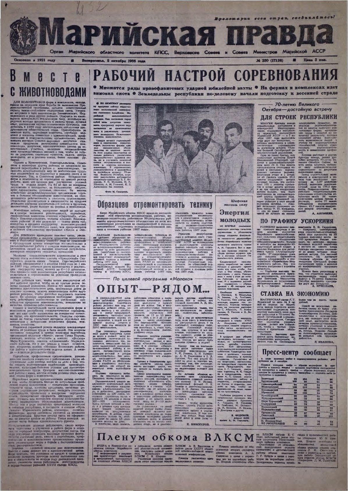Газета «Марийская правда» от 05.10.1986