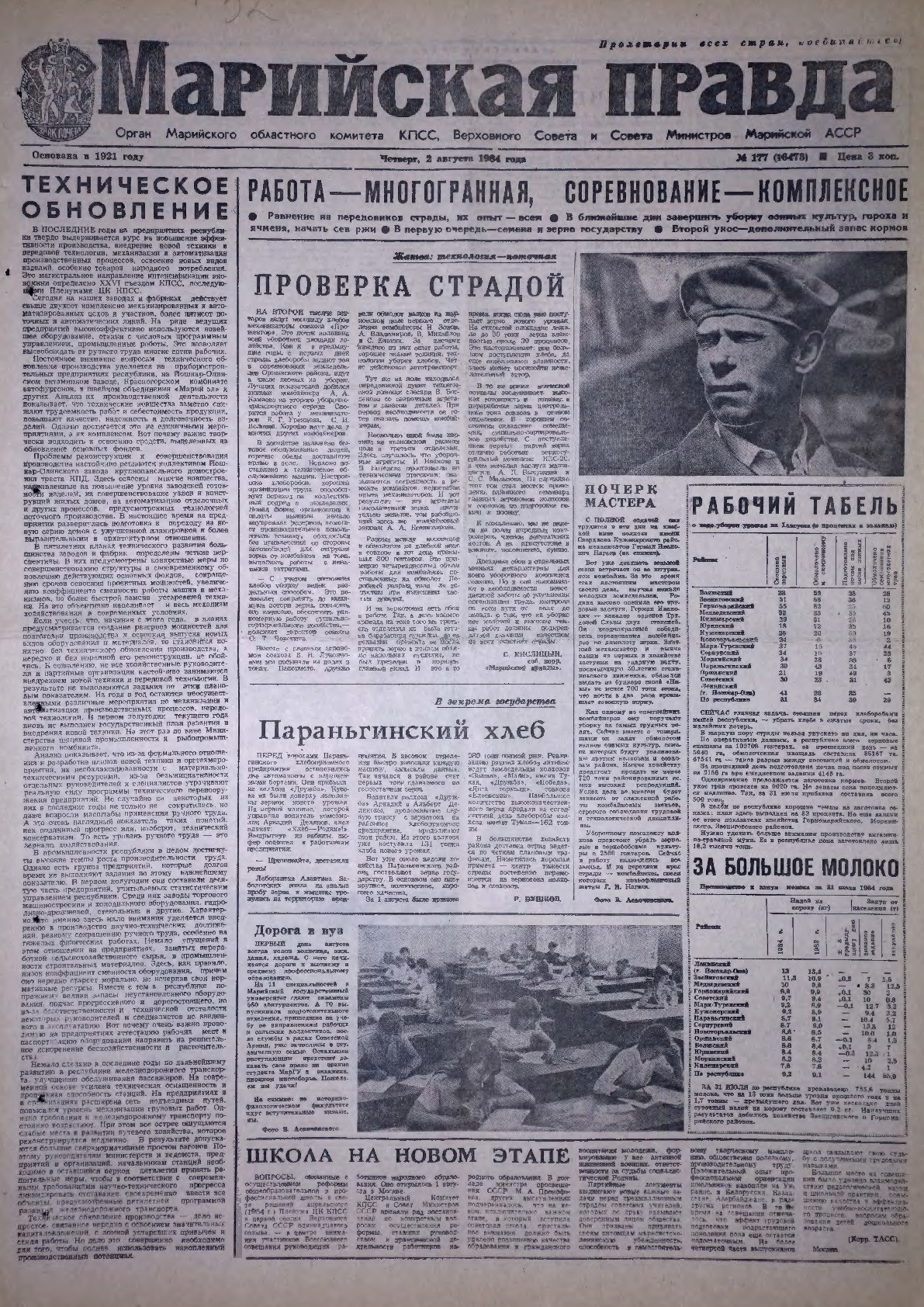 Газета «Марийская правда» от 02.08.1984