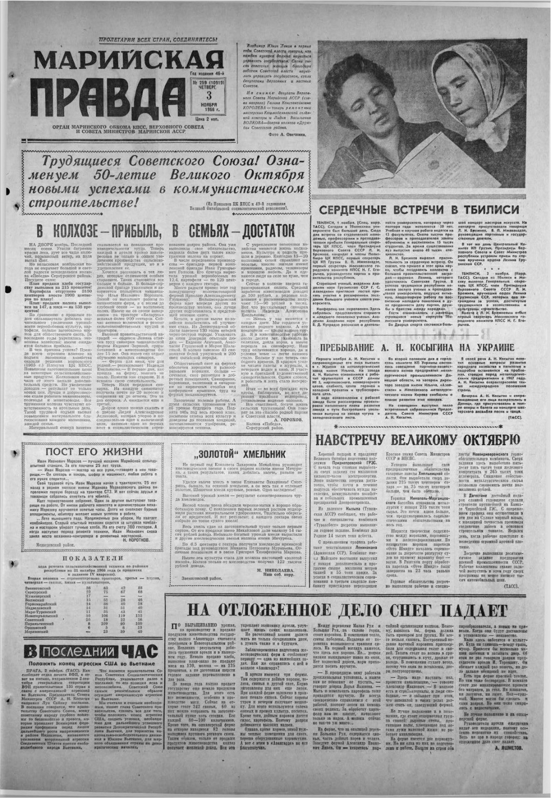 Газета «Марийская правда» от 03.11.1966