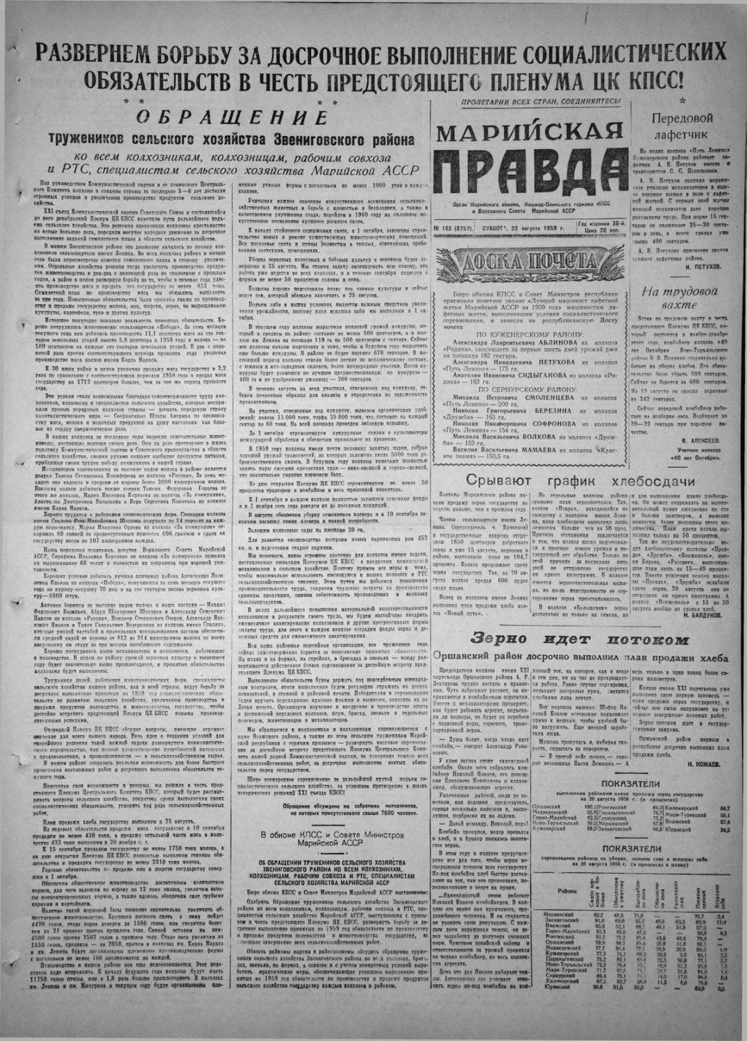 Газета «Марийская правда» от 22.08.1959