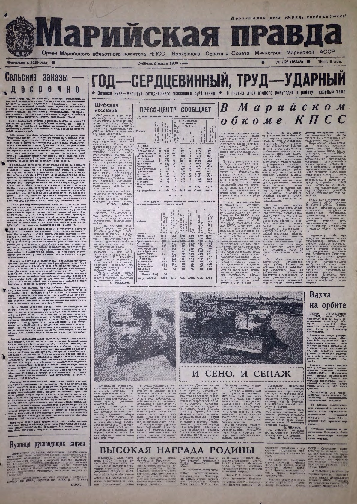Газета «Марийская правда» от 02.07.1983
