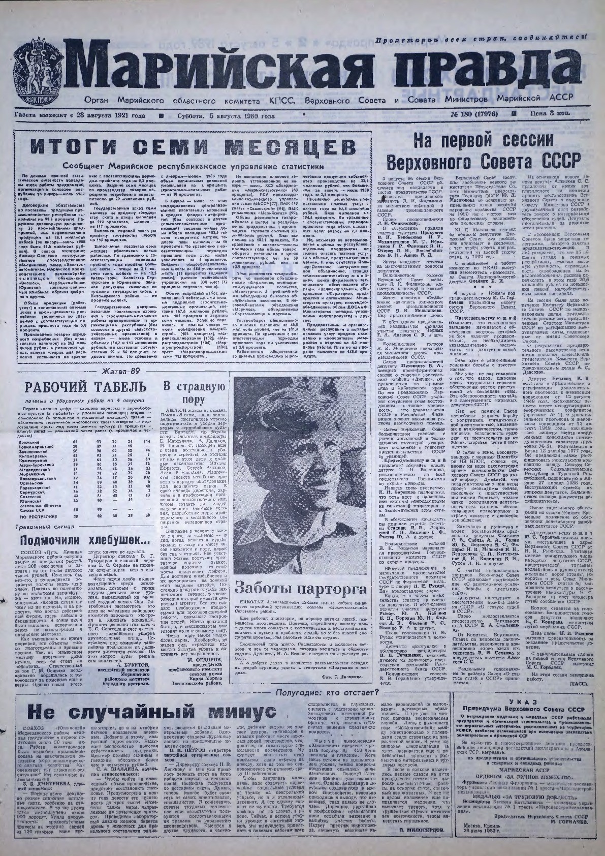 Газета «Марийская правда» от 05.08.1989