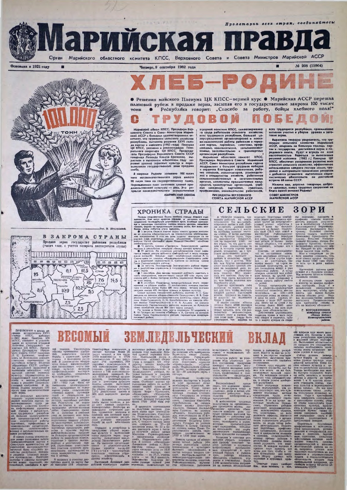 Газета «Марийская правда» от 09.09.1982