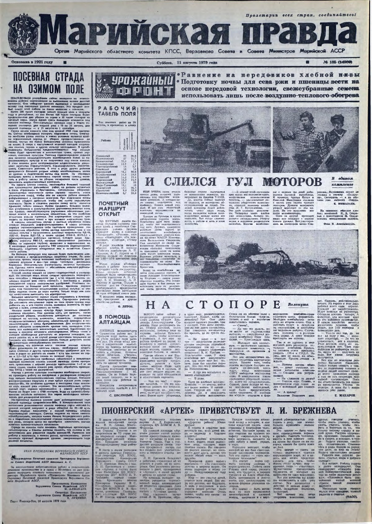 Газета «Марийская правда» от 11.08.1979