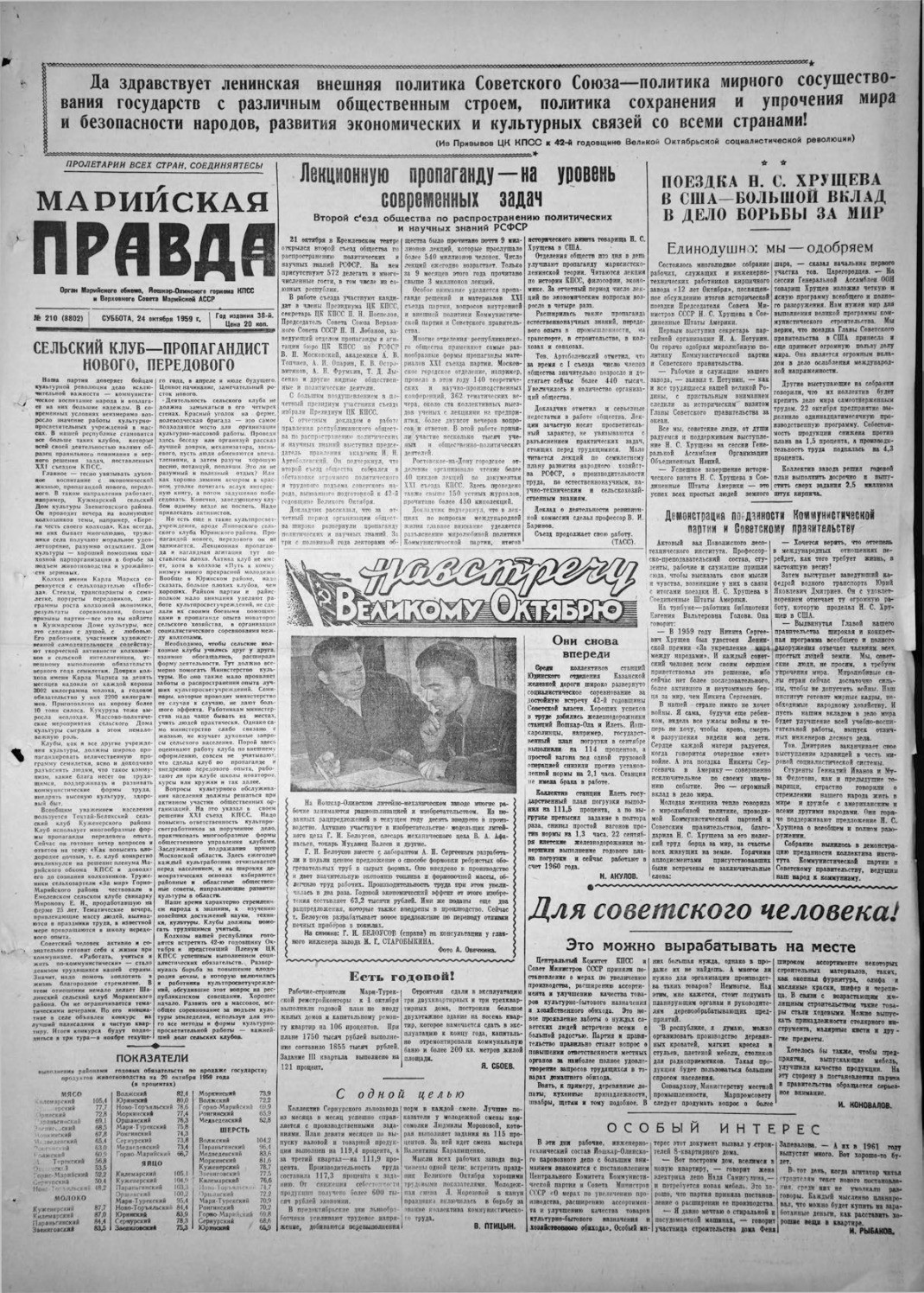 Газета «Марийская правда» от 24.10.1959