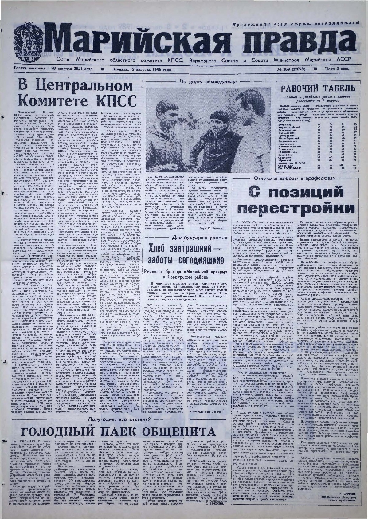 Газета «Марийская правда» от 08.08.1989