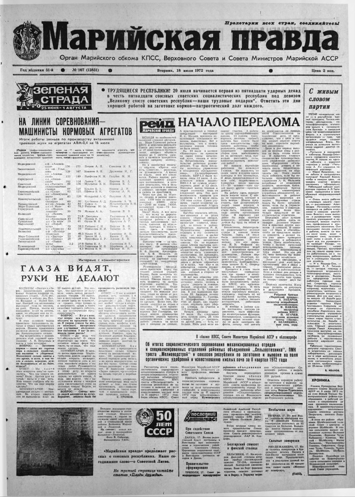 Газета «Марийская правда» от 18.07.1972