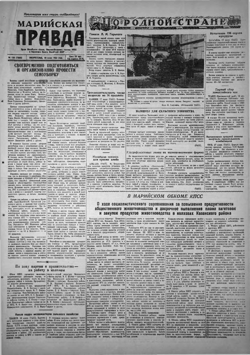 Газета «Марийская правда» от 19.06.1955