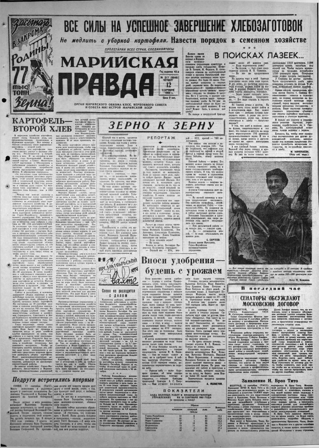 Газета «Марийская правда» от 12.09.1963