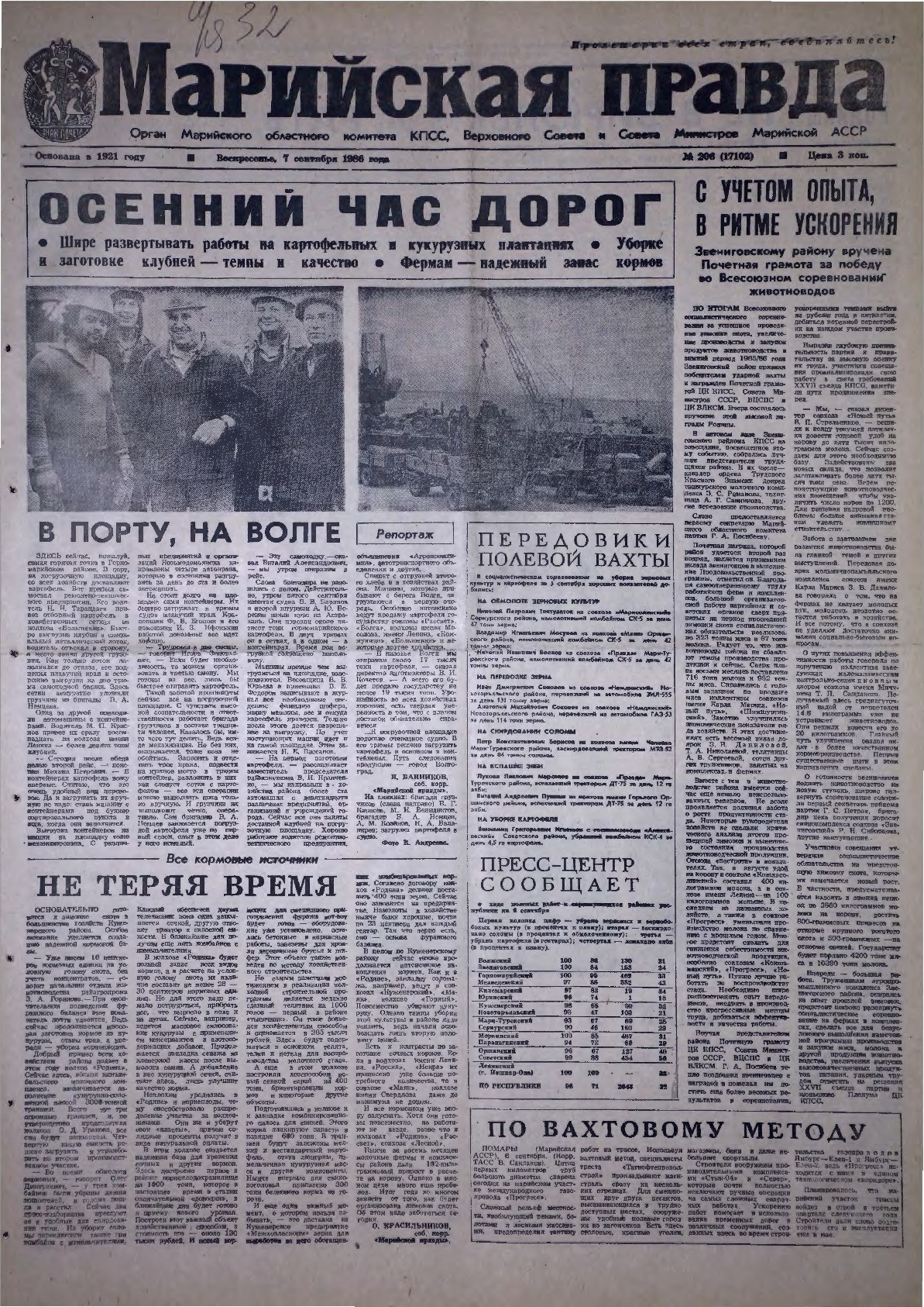 Газета «Марийская правда» от 07.09.1986
