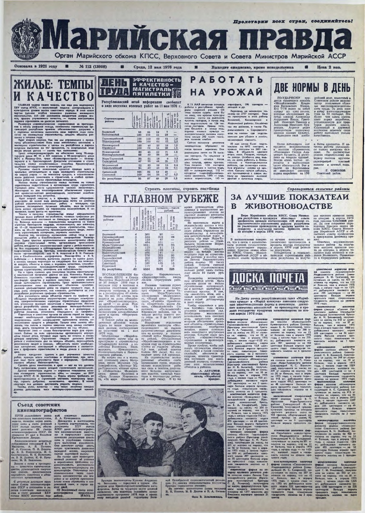Газета «Марийская правда» от 12.05.1976