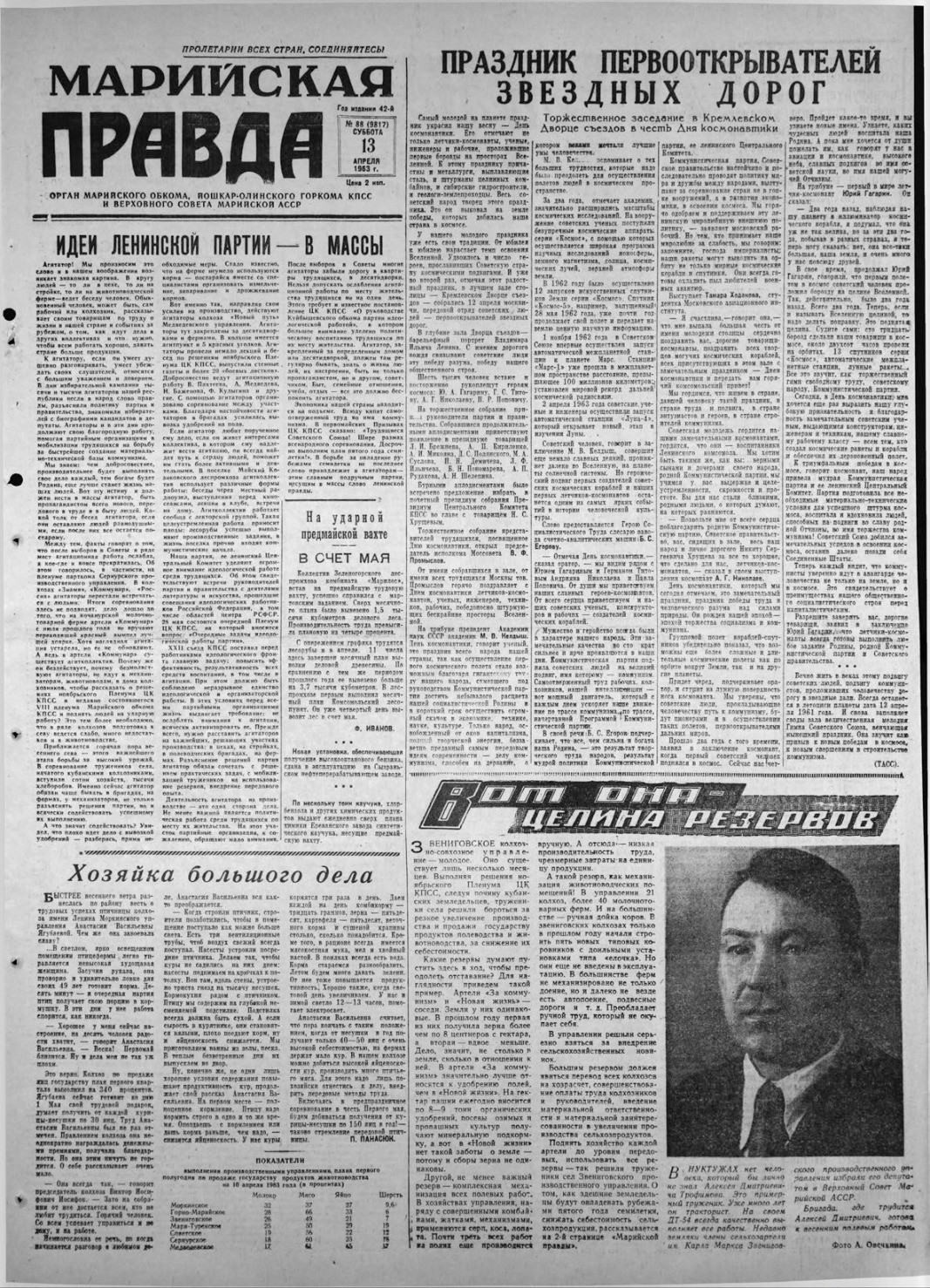 Газета «Марийская правда» от 13.04.1963