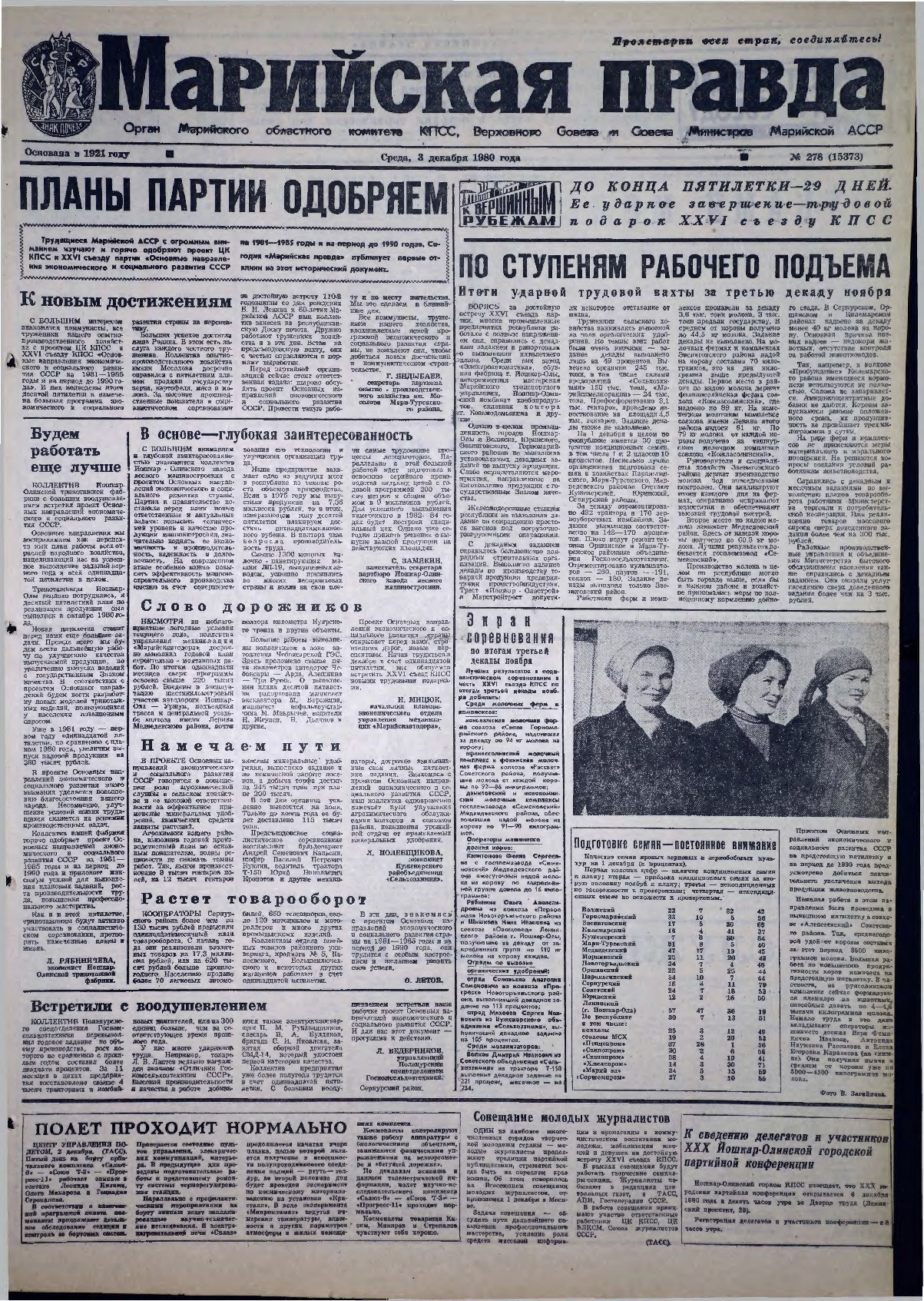Газета «Марийская правда» от 03.12.1980