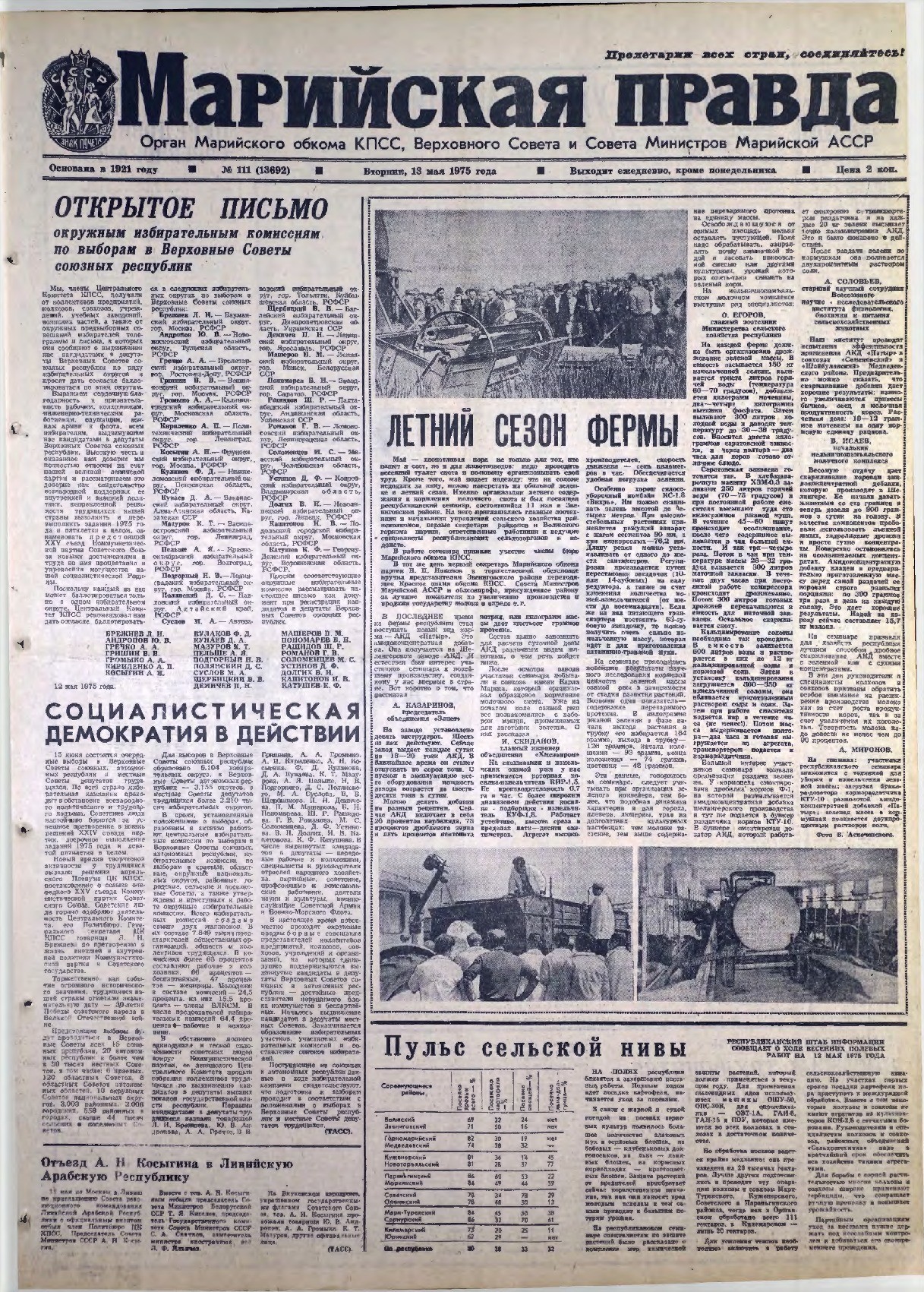 Газета «Марийская правда» от 13.05.1975