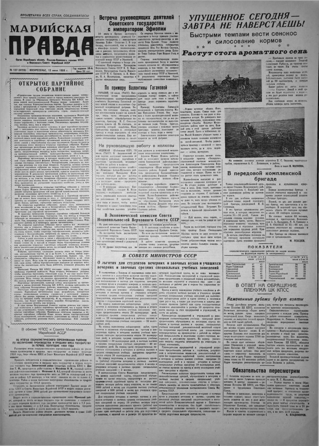 Газета «Марийская правда» от 12.07.1959