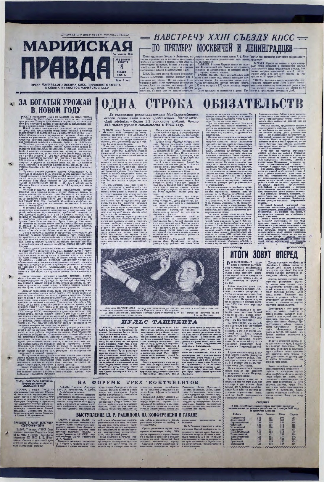 Газета «Марийская правда» от 08.01.1966