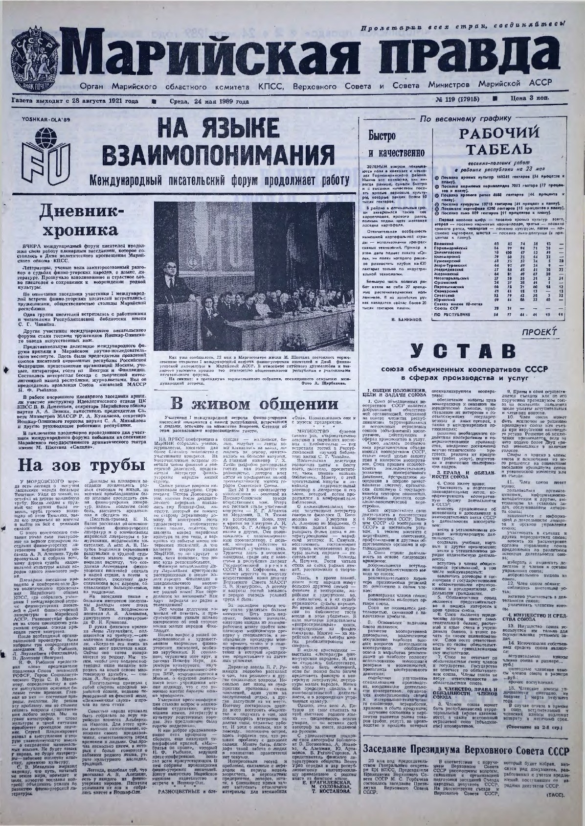 Газета «Марийская правда» от 24.05.1989